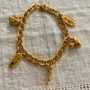 Vintage Gold Tone Perfume Bottles Charm Bracelet